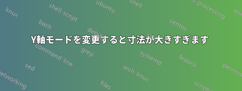 Y軸モードを変更すると寸法が大きすぎます