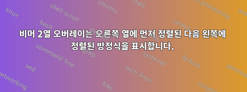 비머 2열 오버레이는 오른쪽 열에 먼저 정렬된 다음 왼쪽에 정렬된 방정식을 표시합니다.