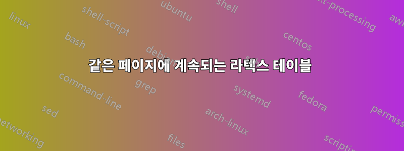 같은 페이지에 계속되는 라텍스 테이블