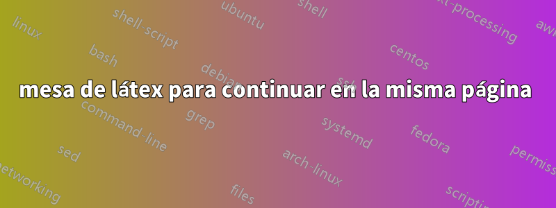 mesa de látex para continuar en la misma página