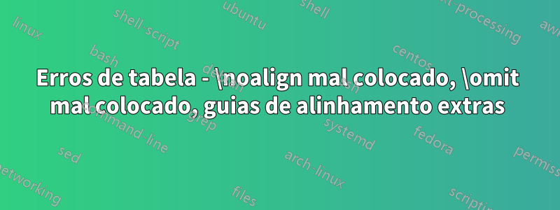 Erros de tabela - \noalign mal colocado, \omit mal colocado, guias de alinhamento extras