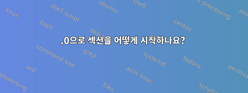 0.0으로 섹션을 어떻게 시작하나요?