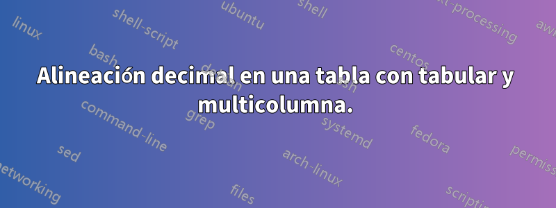 Alineación decimal en una tabla con tabular y multicolumna.