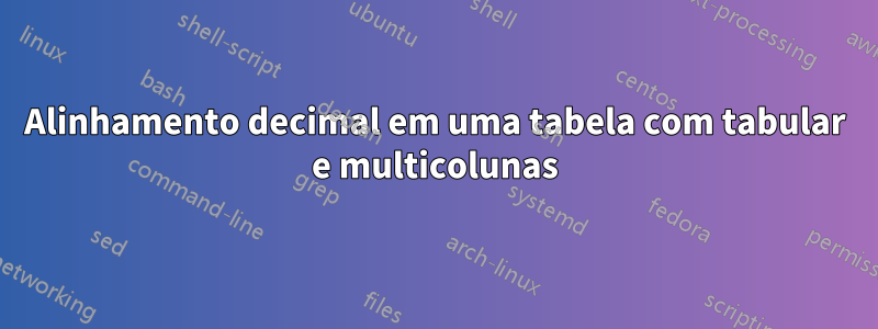 Alinhamento decimal em uma tabela com tabular e multicolunas