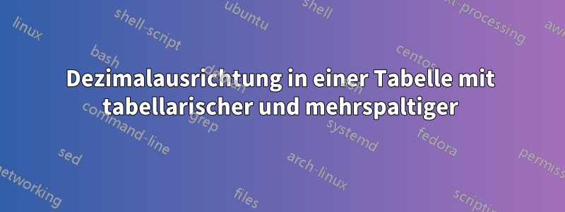 Dezimalausrichtung in einer Tabelle mit tabellarischer und mehrspaltiger