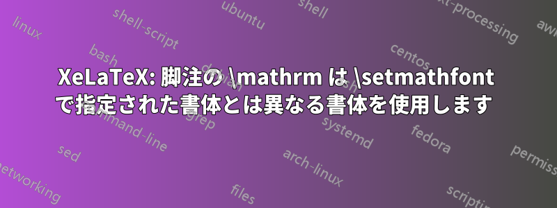 XeLaTeX: 脚注の \mathrm は \setmathfont で指定された書体とは異なる書体を使用します 