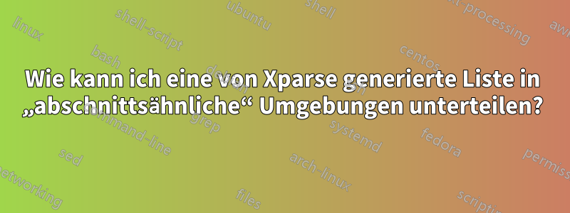 Wie kann ich eine von Xparse generierte Liste in „abschnittsähnliche“ Umgebungen unterteilen?