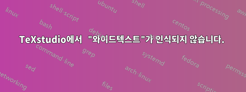 TeXstudio에서 "와이드텍스트"가 인식되지 않습니다.