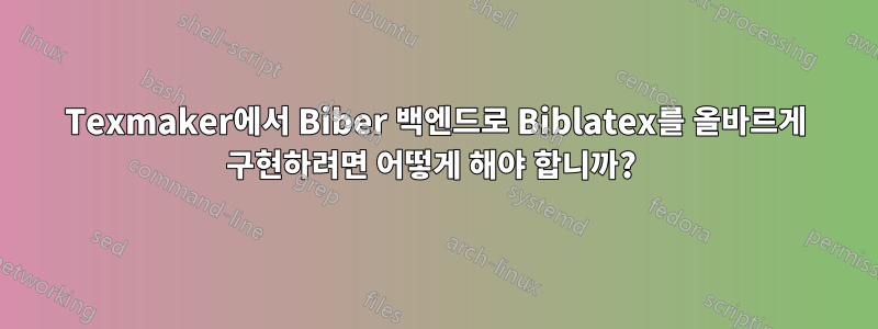 Texmaker에서 Biber 백엔드로 Biblatex를 올바르게 구현하려면 어떻게 해야 합니까? 