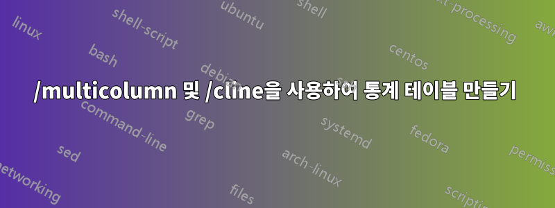 /multicolumn 및 /cline을 사용하여 통계 테이블 만들기