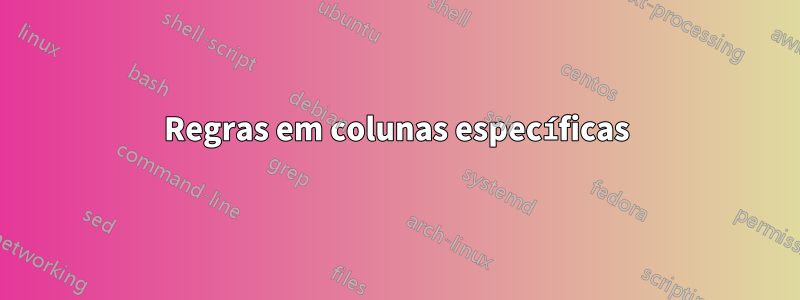 Regras em colunas específicas