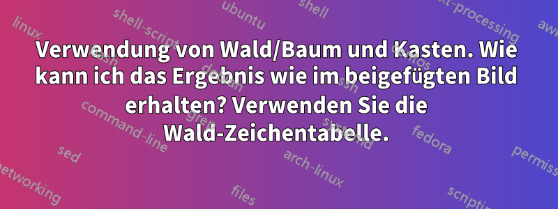 Verwendung von Wald/Baum und Kasten. Wie kann ich das Ergebnis wie im beigefügten Bild erhalten? Verwenden Sie die Wald-Zeichentabelle.