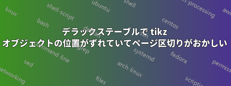 デラックステーブルで tikz オブジェクトの位置がずれていてページ区切りがおかしい