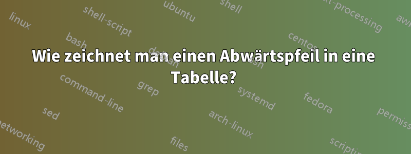 Wie zeichnet man einen Abwärtspfeil in eine Tabelle?