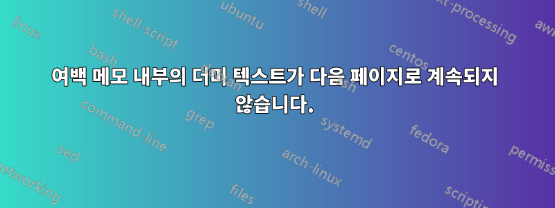 여백 메모 내부의 더미 텍스트가 다음 페이지로 계속되지 않습니다.