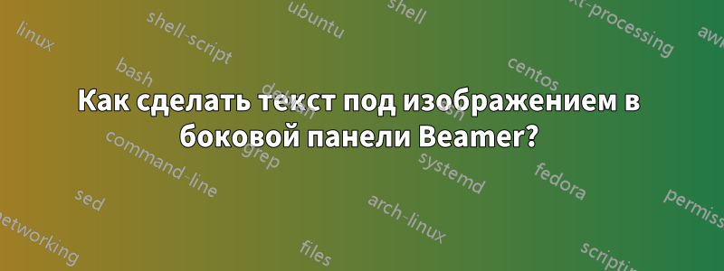 Как сделать текст под изображением в боковой панели Beamer?