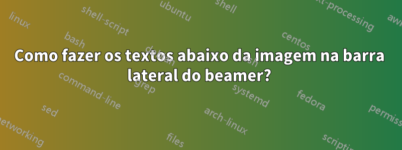 Como fazer os textos abaixo da imagem na barra lateral do beamer?