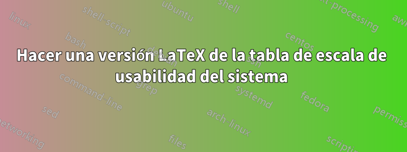 Hacer una versión LaTeX de la tabla de escala de usabilidad del sistema