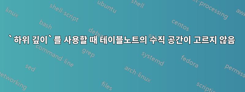 `하위 깊이`를 사용할 때 테이블노트의 수직 공간이 고르지 않음