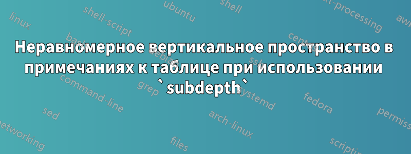 Неравномерное вертикальное пространство в примечаниях к таблице при использовании `subdepth`