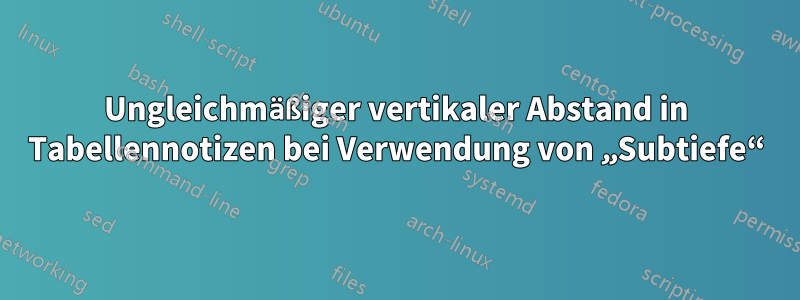 Ungleichmäßiger vertikaler Abstand in Tabellennotizen bei Verwendung von „Subtiefe“