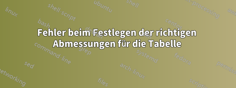 Fehler beim Festlegen der richtigen Abmessungen für die Tabelle