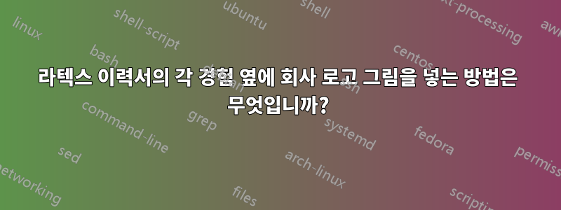 라텍스 이력서의 각 경험 옆에 회사 로고 그림을 넣는 방법은 무엇입니까?