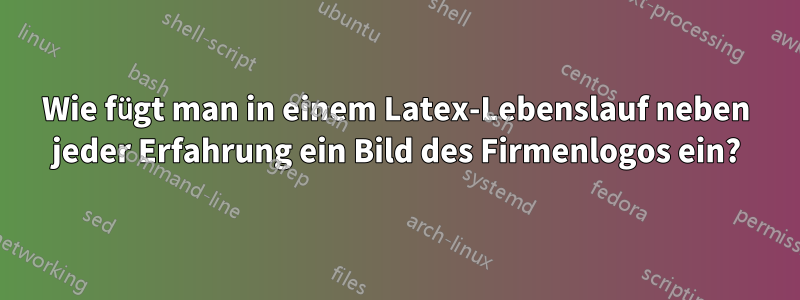Wie fügt man in einem Latex-Lebenslauf neben jeder Erfahrung ein Bild des Firmenlogos ein?
