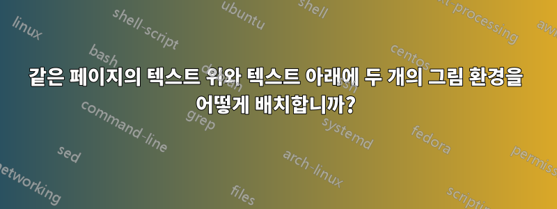 같은 페이지의 텍스트 위와 텍스트 아래에 두 개의 그림 환경을 어떻게 배치합니까?
