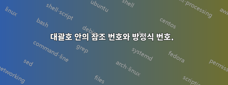 대괄호 안의 참조 번호와 방정식 번호. 