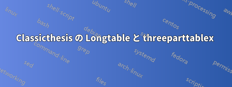 Classicthesis の Longtable と threeparttablex