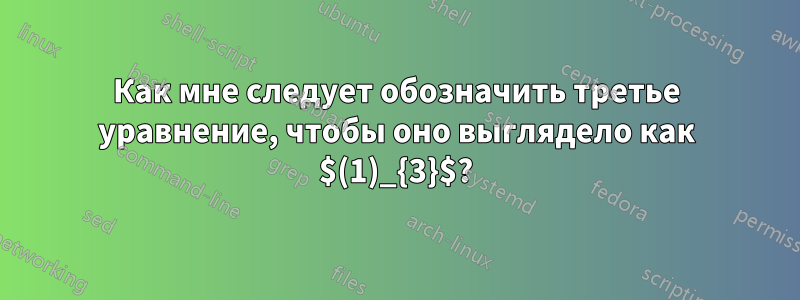 Как мне следует обозначить третье уравнение, чтобы оно выглядело как $(1)_{3}$?