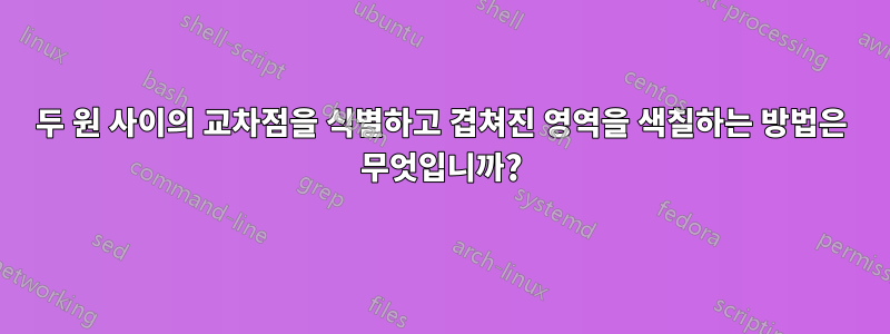 두 원 사이의 교차점을 식별하고 겹쳐진 영역을 색칠하는 방법은 무엇입니까?