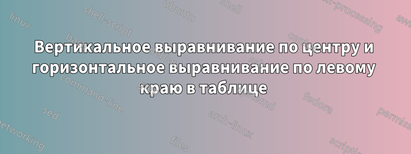 Вертикальное выравнивание по центру и горизонтальное выравнивание по левому краю в таблице
