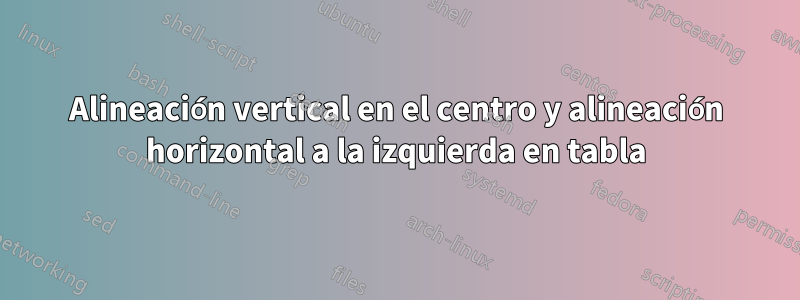 Alineación vertical en el centro y alineación horizontal a la izquierda en tabla