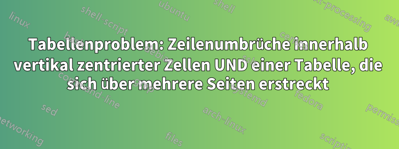 Tabellenproblem: Zeilenumbrüche innerhalb vertikal zentrierter Zellen UND einer Tabelle, die sich über mehrere Seiten erstreckt