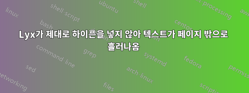 Lyx가 제대로 하이픈을 넣지 않아 텍스트가 페이지 밖으로 흘러나옴