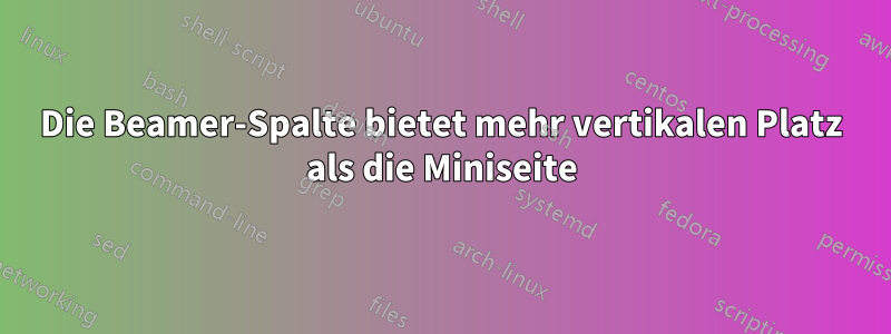 Die Beamer-Spalte bietet mehr vertikalen Platz als die Miniseite