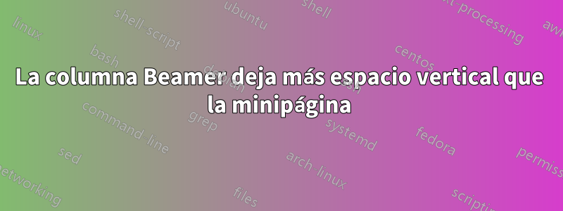 La columna Beamer deja más espacio vertical que la minipágina