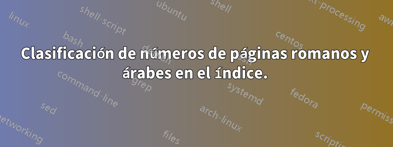 Clasificación de números de páginas romanos y árabes en el índice.