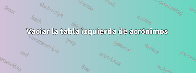 Vaciar la tabla izquierda de acrónimos