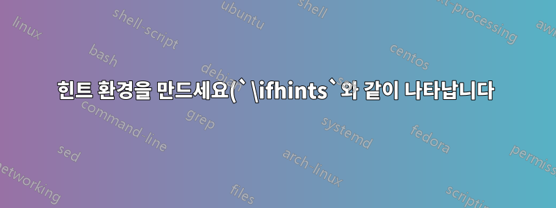 힌트 환경을 만드세요(`\ifhints`와 같이 나타납니다).