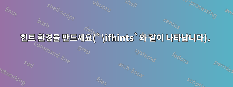 힌트 환경을 만드세요(`\ifhints`와 같이 나타납니다).