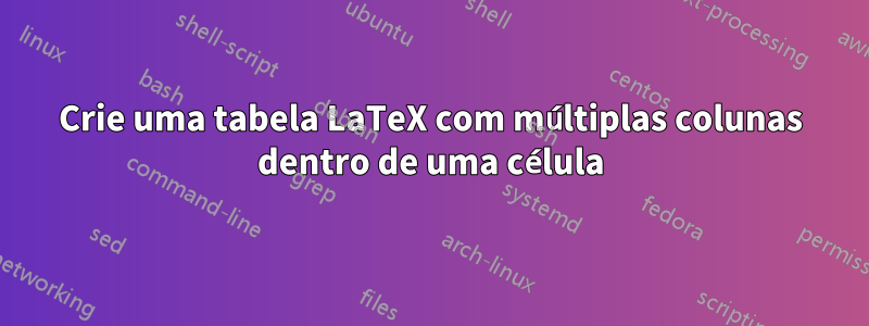 Crie uma tabela LaTeX com múltiplas colunas dentro de uma célula