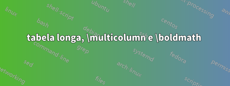 tabela longa, \multicolumn e \boldmath