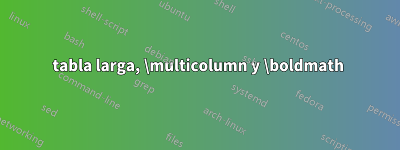 tabla larga, \multicolumn y \boldmath