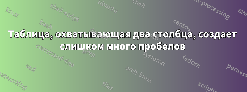 Таблица, охватывающая два столбца, создает слишком много пробелов