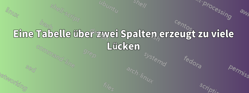 Eine Tabelle über zwei Spalten erzeugt zu viele Lücken