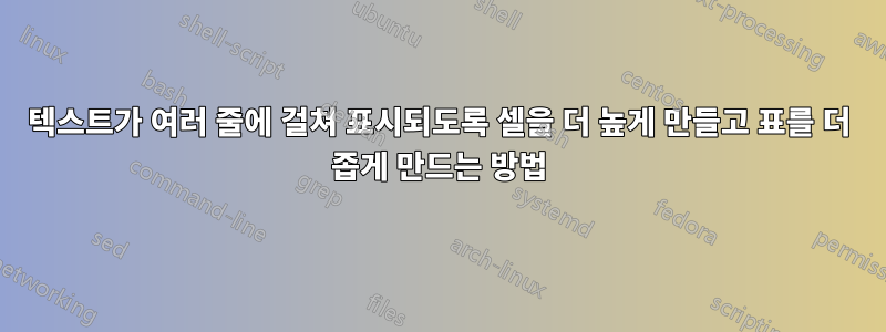 텍스트가 여러 줄에 걸쳐 표시되도록 셀을 더 높게 만들고 표를 더 좁게 만드는 방법