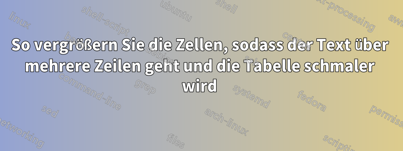 So vergrößern Sie die Zellen, sodass der Text über mehrere Zeilen geht und die Tabelle schmaler wird
